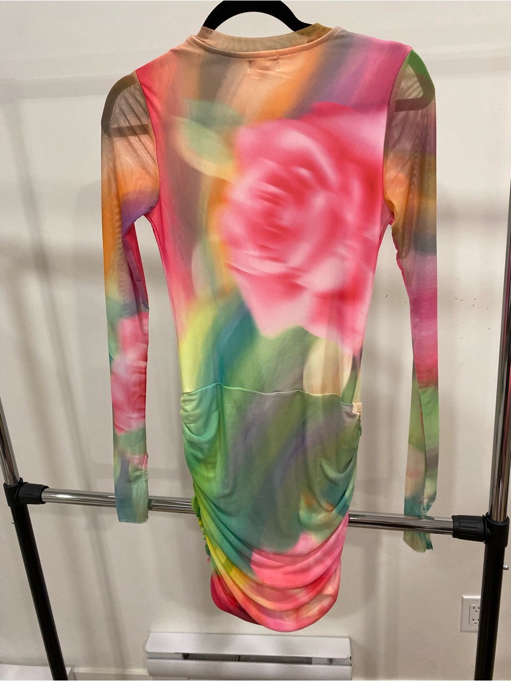AFRM Pink Multicolor Floral Mesh Long-Sleeve Dress - Picture 3 of 3